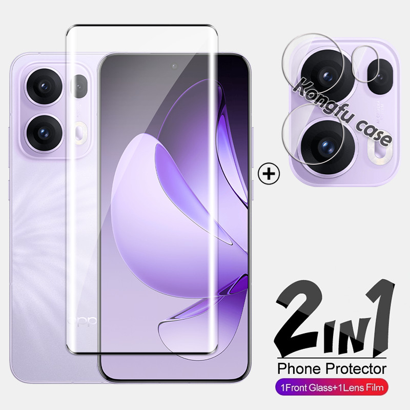 2in1 สําหรับ OPPO Reno13 12 Pro F OPPOReno13Pro Reno12Pro Reno 13 5G ป้องกันหน้าจอโค้งกระจกนิรภัยลายนิ้วมือปลดล็อคโปร่งใส HD Clear Coverage เลนส์กล้องฟิล์มป้องกัน