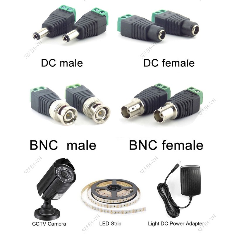 5pcs Coax CAT5 วิดีโอ Balun ปลั๊ก 12V DC BNC ชายหญิงอะแดปเตอร์สําหรับไฟ Led Strip กล้องวงจรปิด 2.1*5.5 มม.F4TH