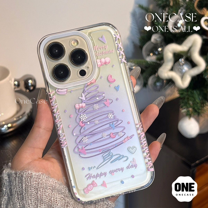 สีม่วง ต้นคริสต์มาส เคสไอโฟนXR สำหรับ IPhone 14 16 11 13 15 12 Pro Max X XS XR 8Plus 7Plus Max 7 8 Plus SE โปร่งใส เคส