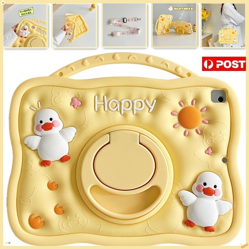 3d เป็ดสีเหลืองเด็กกรณี Lanyard สําหรับ Lenovo Tab M11 TB330FU/Xiaoxin Pad 2024 TB331FC 11 นิ้ววงเล็