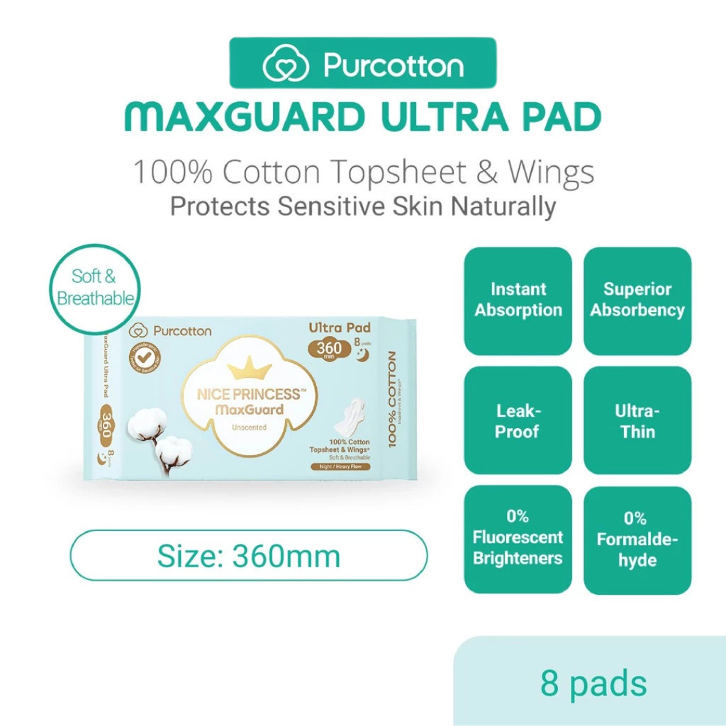 Purcotton Nice Princess MaxGuard Ultra Pad 360mm (8แผ่น)