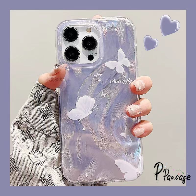 ผีเสื้อสีม่วงแฟชั่นเข้ากันได้เคสไอโฟน XR 11 16 13 15 14 12 Pro Max 16 7 8 Plus X XS MAX SE ผีเสื้อในฝันเส้นด้ายขนนกเคส