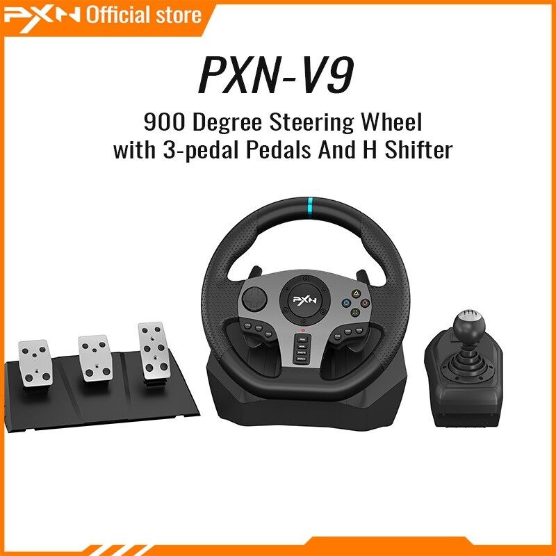 900 Degree Steering Wheel,PXN V9 900 องศา Universal Usb Car Sim 270/900 Race Wheel พร้อมแป้นเหยียบ 3