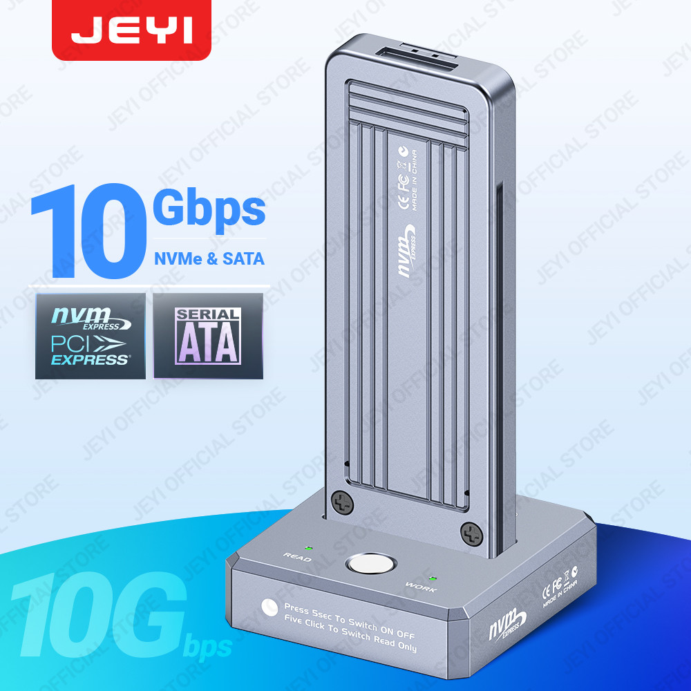 Jeyi อะแดปเตอร์อ่าน M.2 SSD NVMe & SATA เป็น USB-C PCIe SSD USB 3.2 10Gbps พร้อมตัวป้องกันเขียน