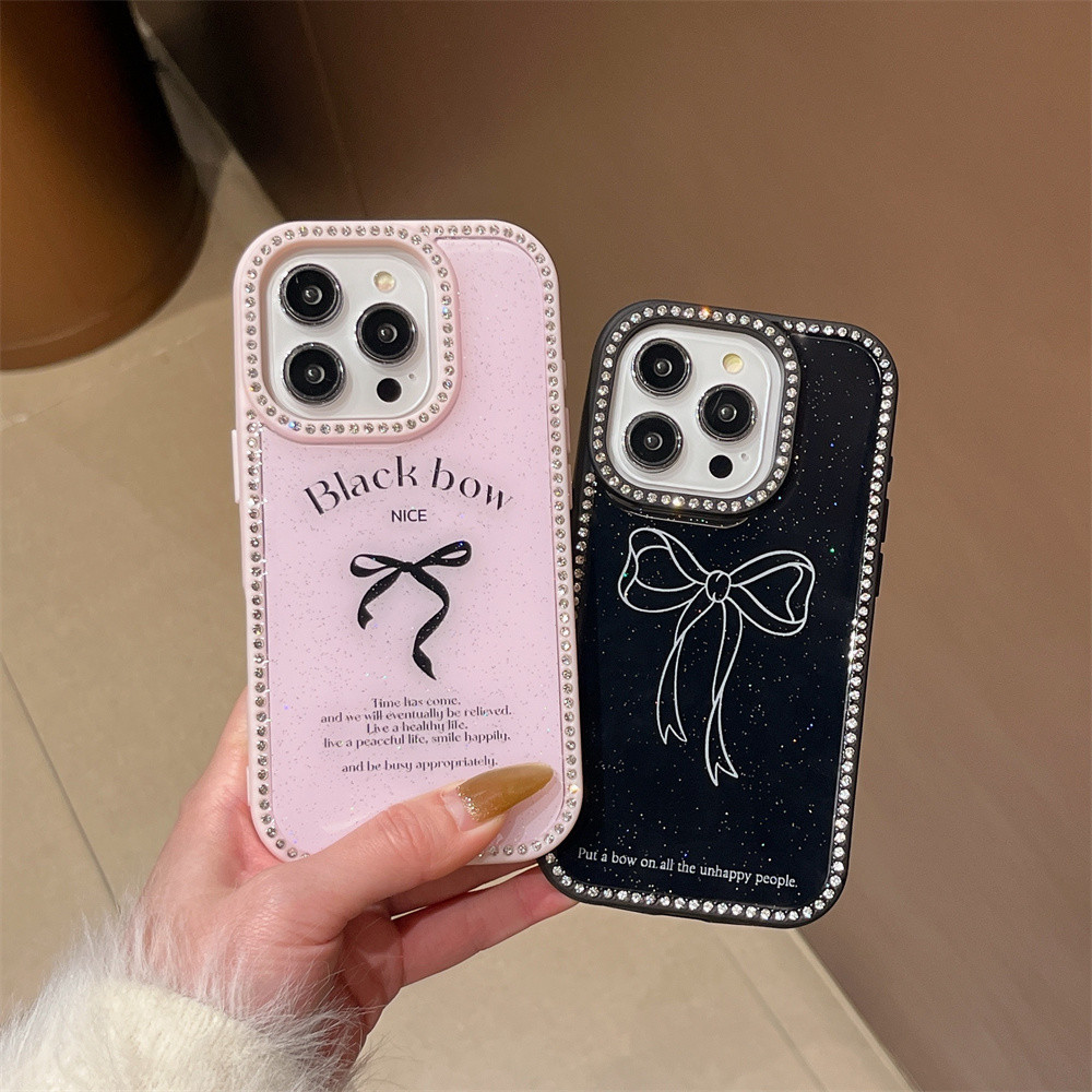 Luxury Glitter Bowknot iphone Case เหมาะสําหรับ iphone 16 15 14 13 Pro Max Epoxy Len กล้องป้องกัน Anti Shock hard Cover