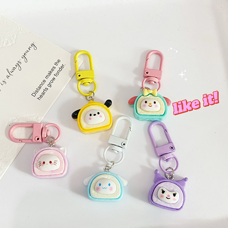 Sanrio การ์ตูนขนมปังม้วนพวงกุญแจหญิงสาวหัวใจนักเรียนอุปกรณ์เสริมเพื่อนสนิทของขวัญคู่.COD