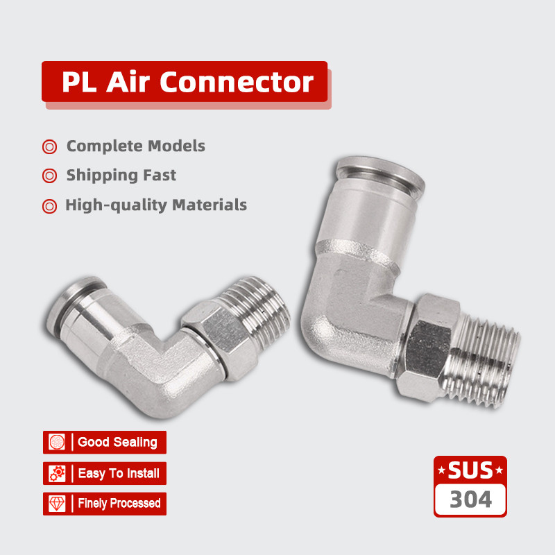 304 สแตนเลส PL ข้อศอก Coupler ท่อ Quick Connector ใส่ 90° ข้อต่อลมคุณภาพสูง