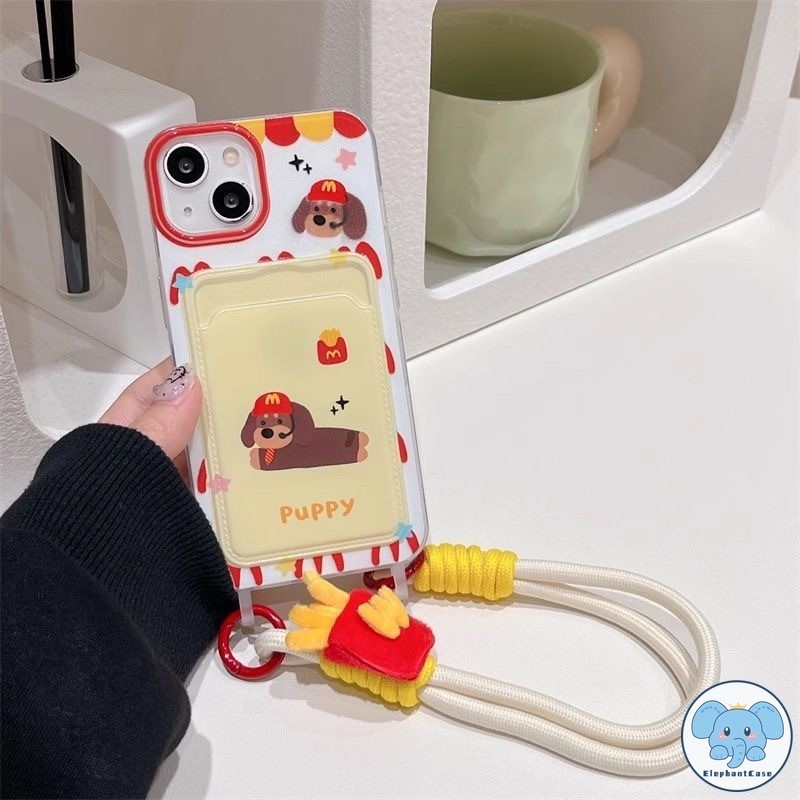 ลูกสุนัขน่ารักกราฟฟิตีเข้ากันได้เคสไอโฟน 11 16 XR 13 15 14 12 Pro Max 7 8 Plus X XS Max SE ดาวน้อยเชือกกระเป๋าสตางค์บัตร
