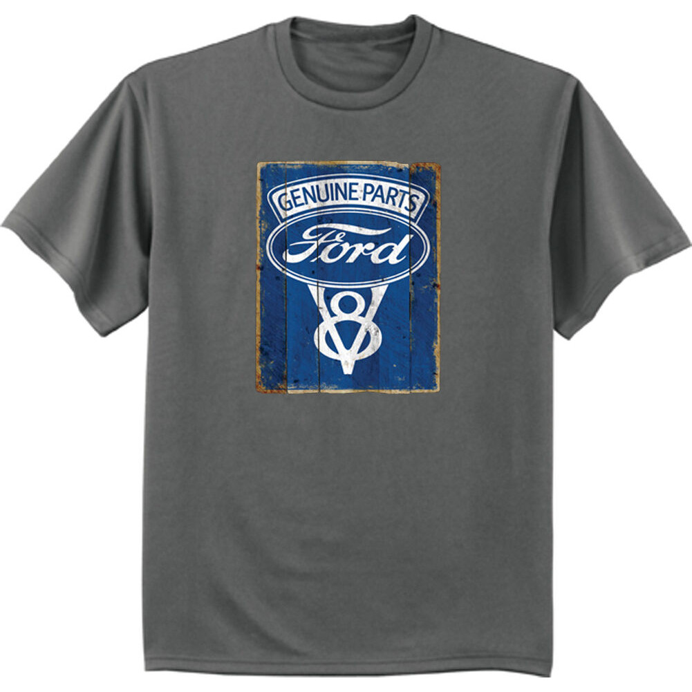 เสื้อยืด Ford V8 เสื้อยืด Ford Ford Ford Motor Company Tin Sign Design เสื้อยืดสีเทา