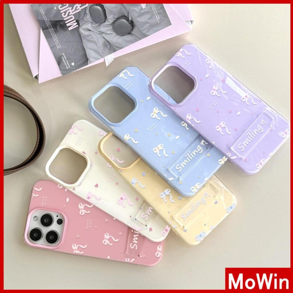 Movin - สำหรับ iPhone 16 Pro Max iPhone 13 11 พร้อมเคสขาตั้งพับได้ TPU นุ่มเงาสีลูกกวาด โบว์สีสันสวยงามน่ารัก Compatible iPhone15 Pro max 14 13 12 Pro Max