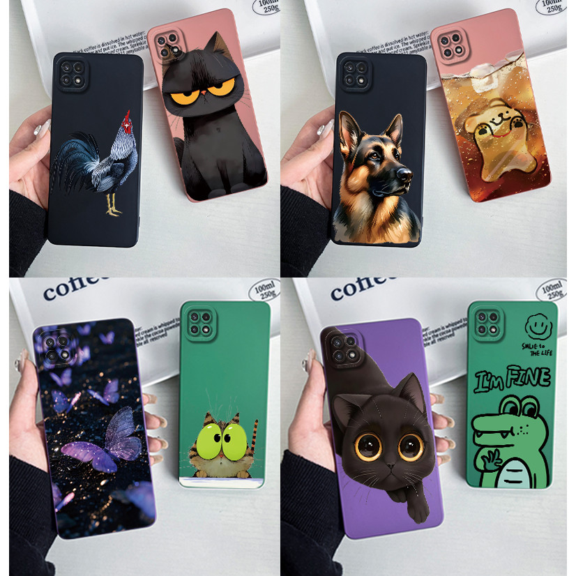 SAMSUNG สําหรับsamsung A22 5G F42 5G A22s 5Gเคสโทรศัพท์ปลอกสําหรับSamsung Galaxy A22 5Gซิลิโคนนุ่มหวานแฟชั่นทาสีการ์ตูนกันชนสําหรับชายหญิงน่ารักดอกไม้พิมพ์ฝาครอบ