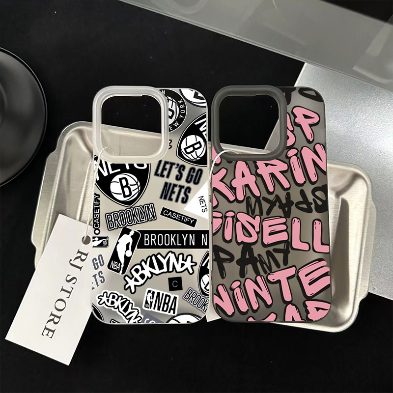 ฝาครอบโทรศัพท์นุ่ม ตัวอักษรสร้างสรรค์สีดำ For iPhone 11 13 15 เคส ไอโฟน12 14 ProMax 7 8Plus X XR XSMaxกันก