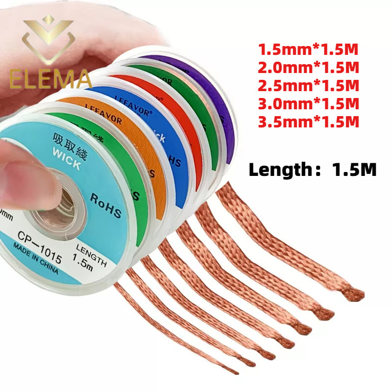 Desoldering Braid Solder Remover Wick Wire เชื่อมดีบุก Sucker สายตะกั่วสายไฟ Flux ซ่อมเครื่องมือ 1.5/2/2.5 มม./3 มม./3.5 มม.Length1.5M
