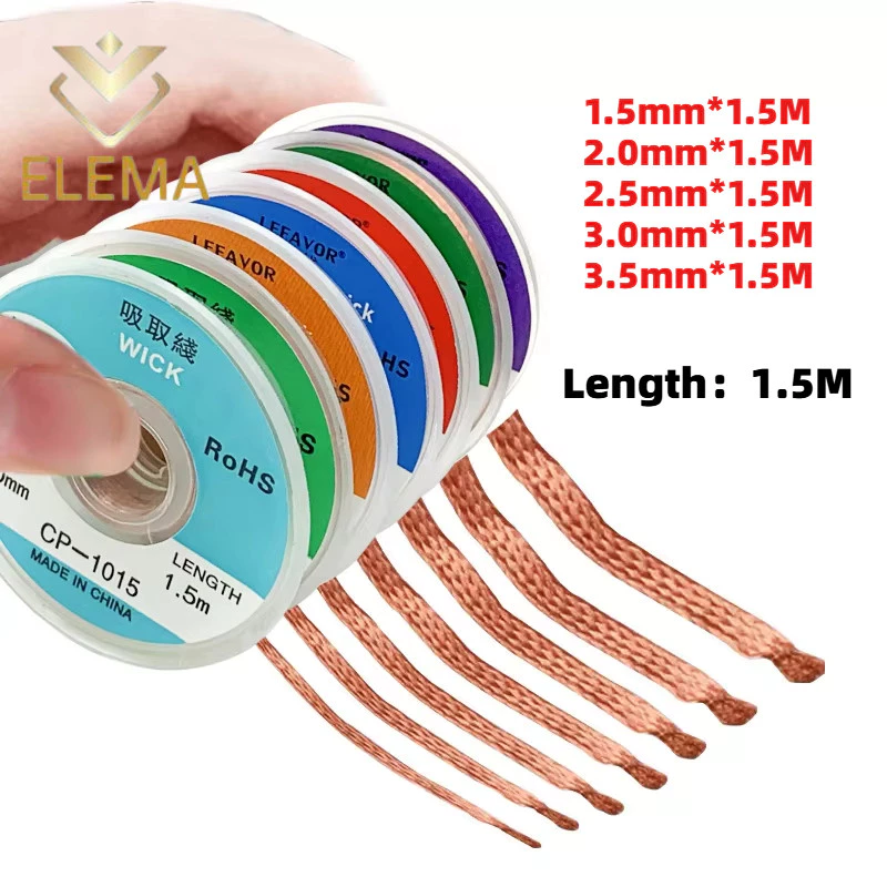 Desoldering Braid Solder Remover Wick Wire เชื่อมดีบุก Sucker สายตะกั่วสายไฟ Flux ซ่อมเครื่องมือ 1.5/2/2.5 มม./3 มม./3.5 มม.Length1.5M