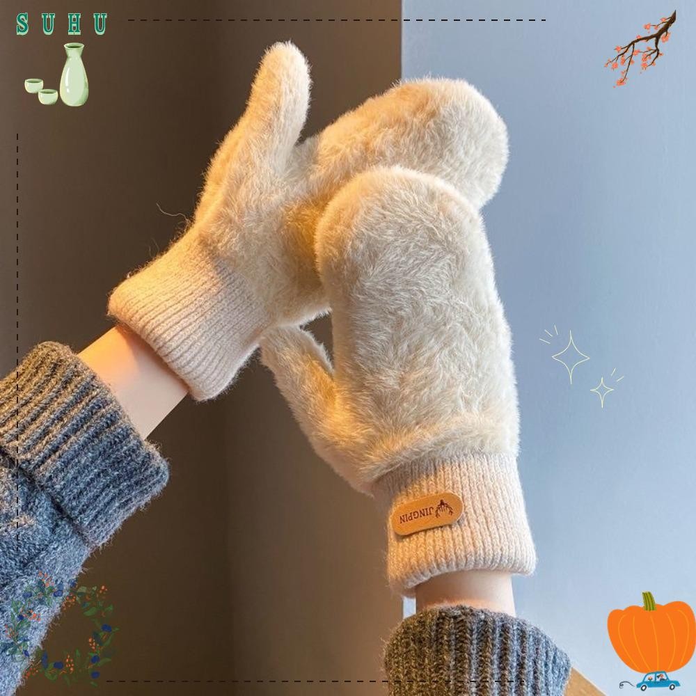 Suhu Full Finger Mittens, Soft Warm Plush ถุงมือ,คุณภาพสูงสีทึบThickenฤดูหนาวถุงมือสําหรับสภาพอากาศหนาวเย็น