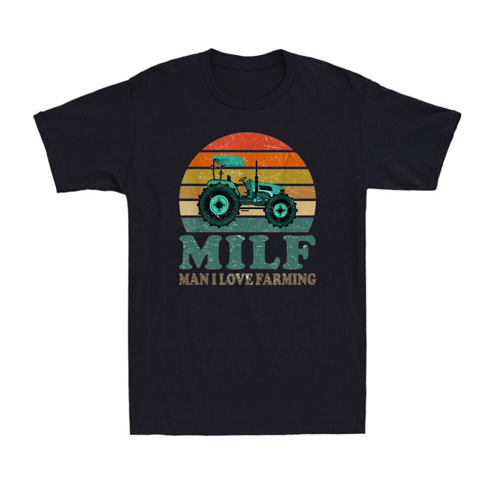 Milf Man I Love Farming ตลก Saying Farmer Farming Sunset เสื้อยืดผู้ชายผ้าฝ้าย