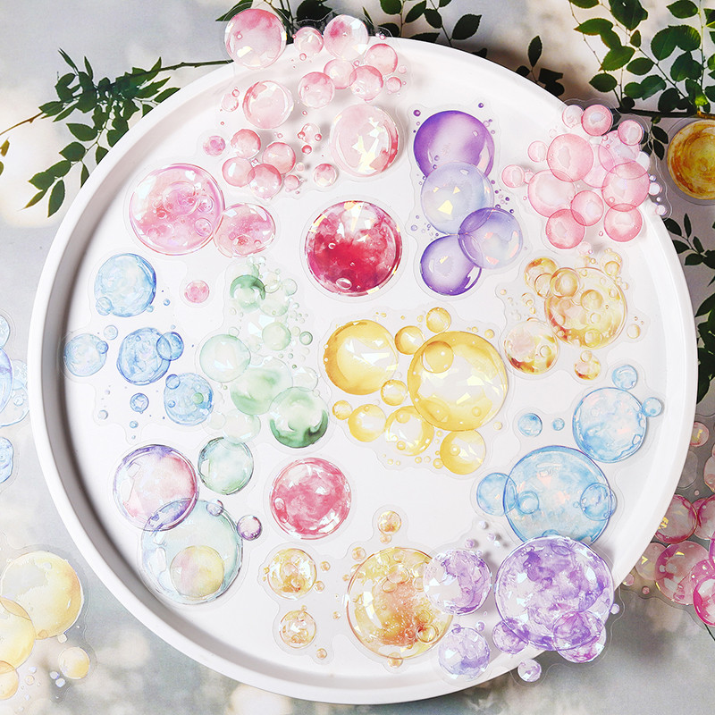 Journal Go 10pcs Bubble Adventure Dream Bubble PET สติกเกอร์ Creative DIY Journal Scrapbooking การ์ดวัสดุภูมิทัศน์มือถือ