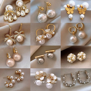 เดรช ทองแท้ชุบด้วยไฟฟ้าเข็มเงินดอกไม้มุกน้ําจืดต่างหูแฟชั่นต…