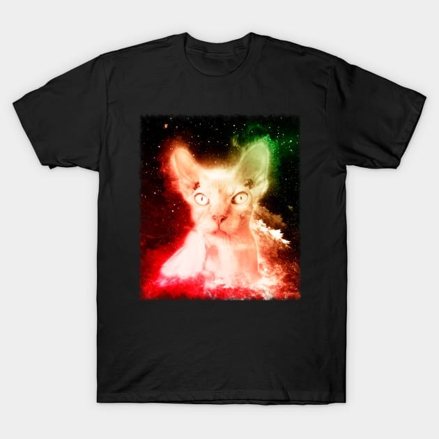 เสื้อยืด Vintage Hairless Cat Shirt Cosmic Sphynx Cat Space T Shirt T-Shirt แท้ Cotton 100%