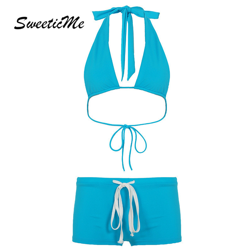 SweeticMe Womens 2025 ชุดบิกินี่วันหยุดลําลองเซ็กซี่สีทึบ