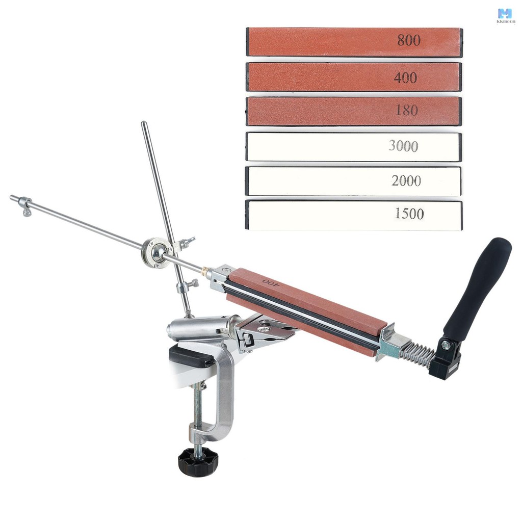 ระบบลับมีดพร้อมหินลับ 6 ชิ้นเดสก์ท็อปชุดลับมีดแบบหนีบหมุนได้ 360 องศามุมคงที่คู่มือมีดเหลา 180 องศาพ