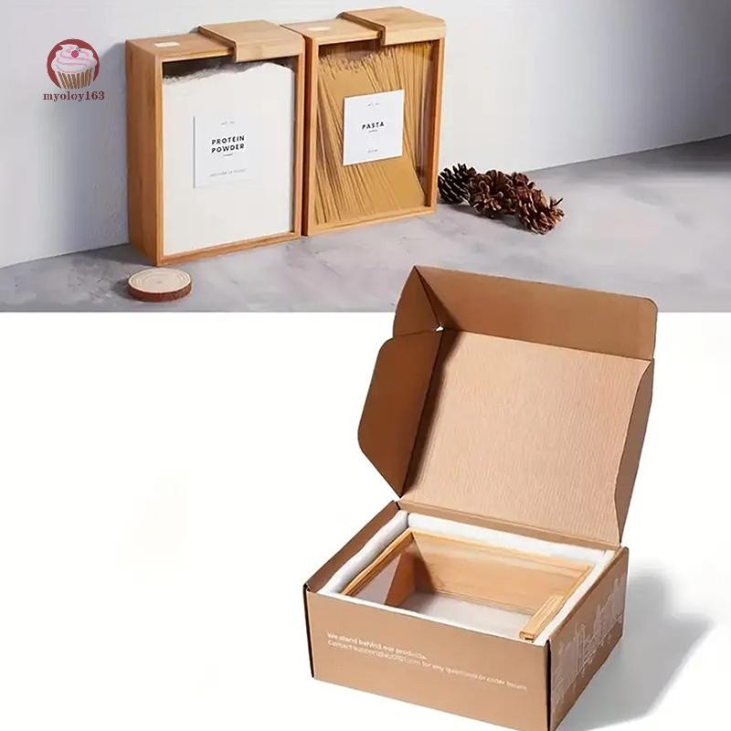 Myoloy ไม้ไผ่ Grain คอนเทนเนอร์อาหารเครื่องปรุงรส Dispenser โปร่งใสเลื่อนฝาปิดห้องครัวถังสําหรับธัญพืช, ข้าว, แป้ง TH