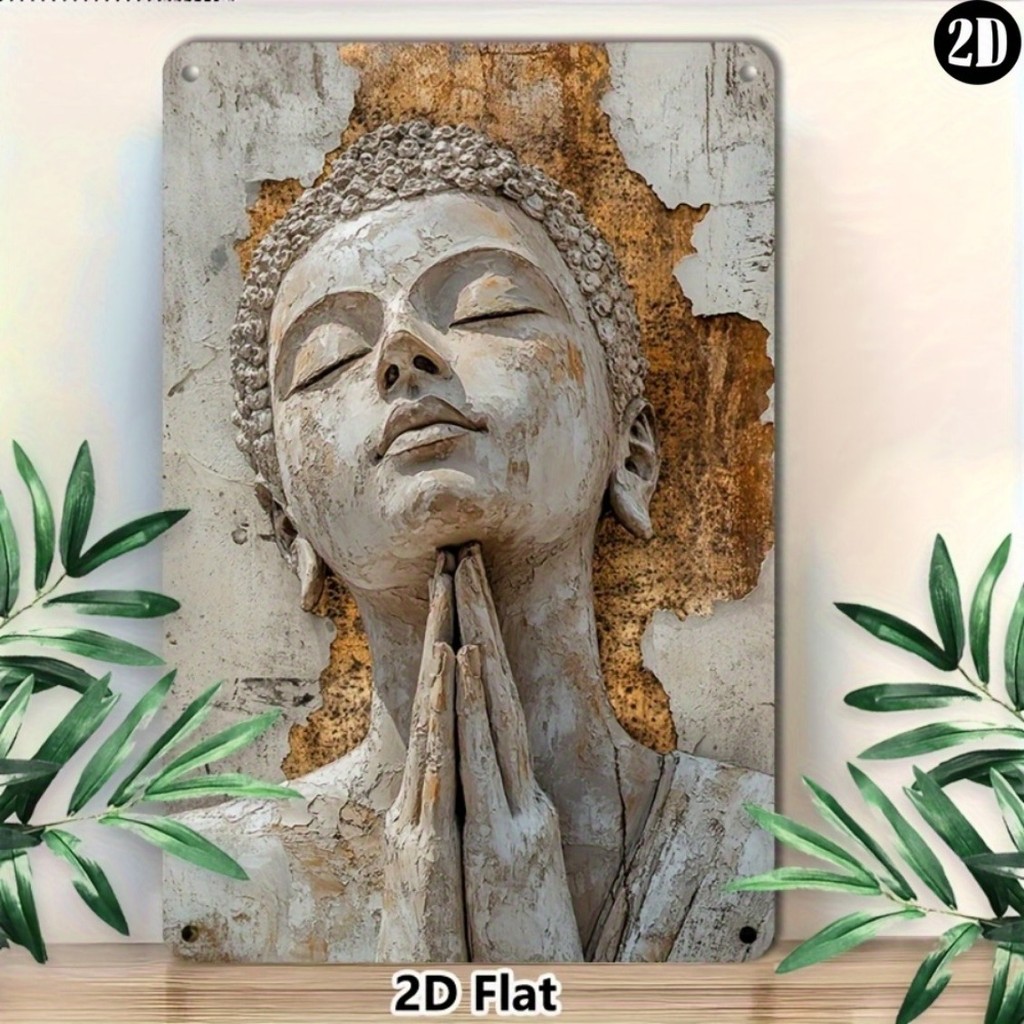 ChangOcean 8x12 นิ้ว Retro Buddha ป้ายโลหะ - Faux Gold Leaf แผ่นตกแต่งสําหรับผนังในร่ม,Reusable Vintage-Style Bar & Home Art