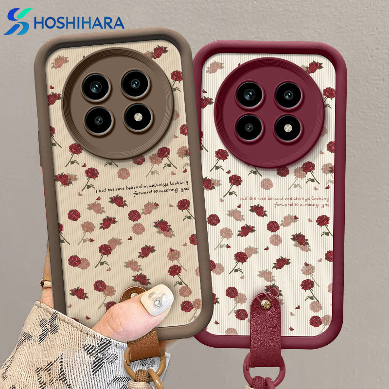 เคสโทรศัพท์ Realme 13+ 13 12 12X Pro + Plus 5G เคส ดีไซน์ใหม่ หนังลูกแกะเรโทร น่ารัก การ์ตูนดอกกุหลาบ ซิลิโคนนุ่มพร้อมเชือกคล้อง