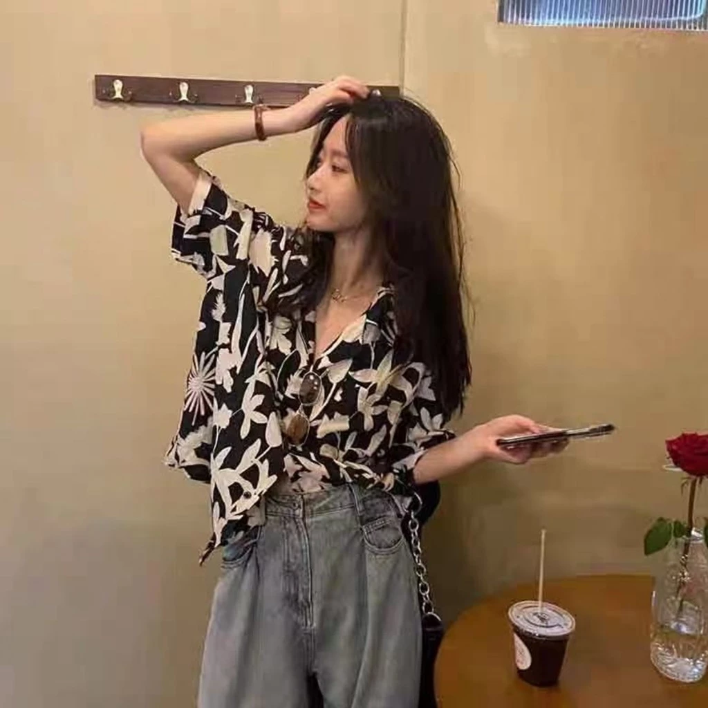 เสื้อเชิ้ตฮาวาย แขนสั้น ลายดอก ผ้าไหมอิตาลี สไตล์เกาหลี thumbnail 3