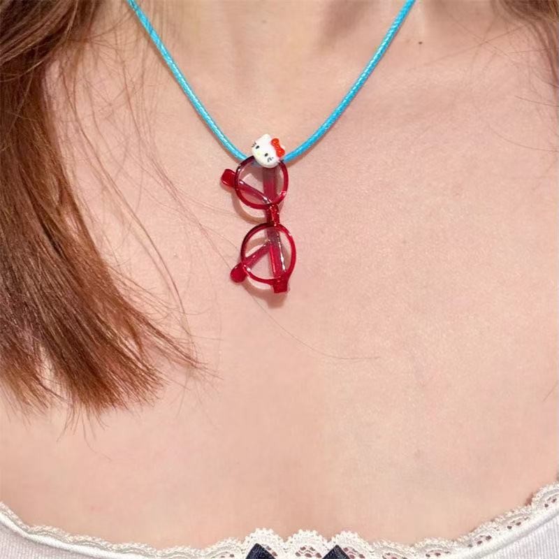 สร้อยคอการ์ตูน Hello Kitty จี้ตาเล็กน่ารัก สร้อยคอ Dopamine