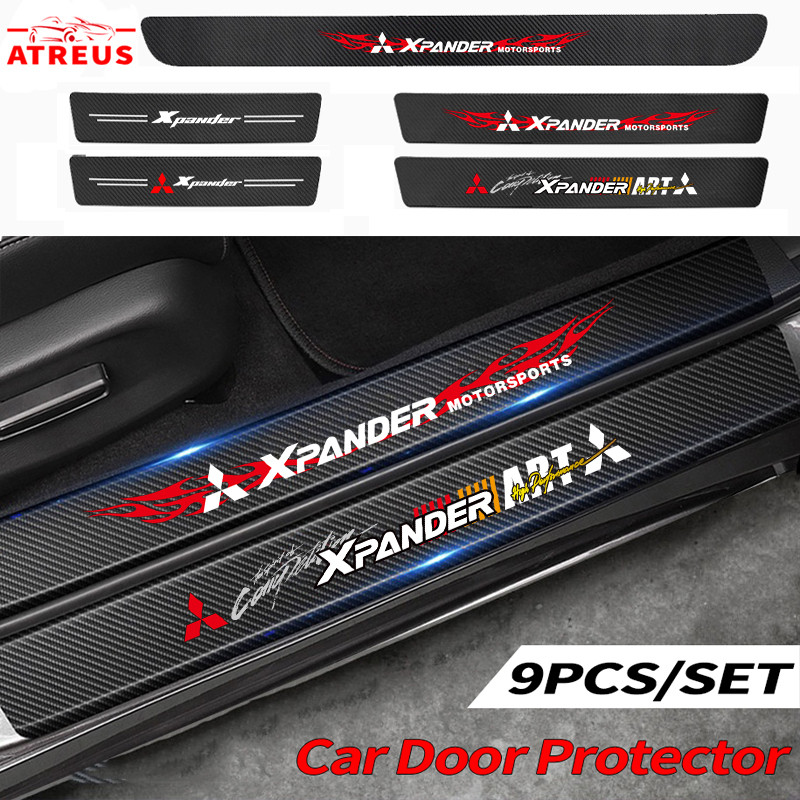 1/4/5/9ชิ้น สําหรับ Mitsubishi Xpander สติกเกอร์คาร์บอนไฟเบอร์ ป้องกันรอยขีดข่วน สำหรับติดประตูรถยนต์ Threshold stickers to prevent trampling