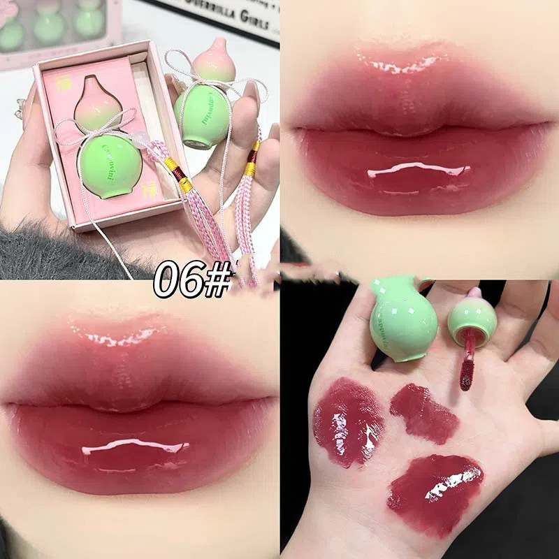 Cappuvini 3 ชิ้น/เซ็ตน่ารัก Gourd Lip Glaze Mirror Watery ไวท์เทนนิ่งลิปสติกนักเรียน