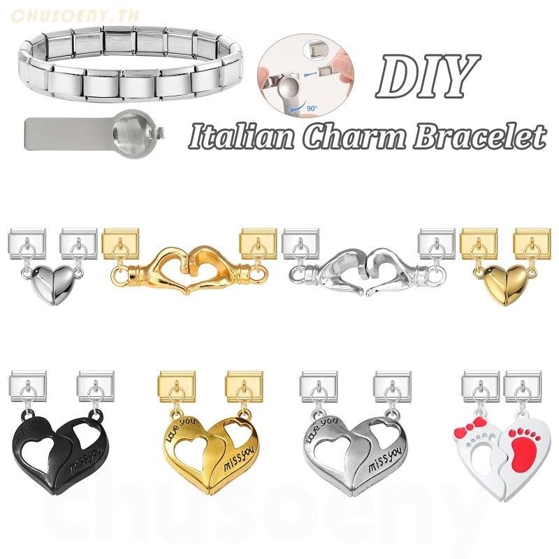 🧲ใหม่แฟชั่น Magnetic Attraction Heart Sliver Charm อิตาเลี่ยน Links Fit 9 มม.สร้อยข้อมือสแตนเลสเครื่องประดับ DIY ทํา