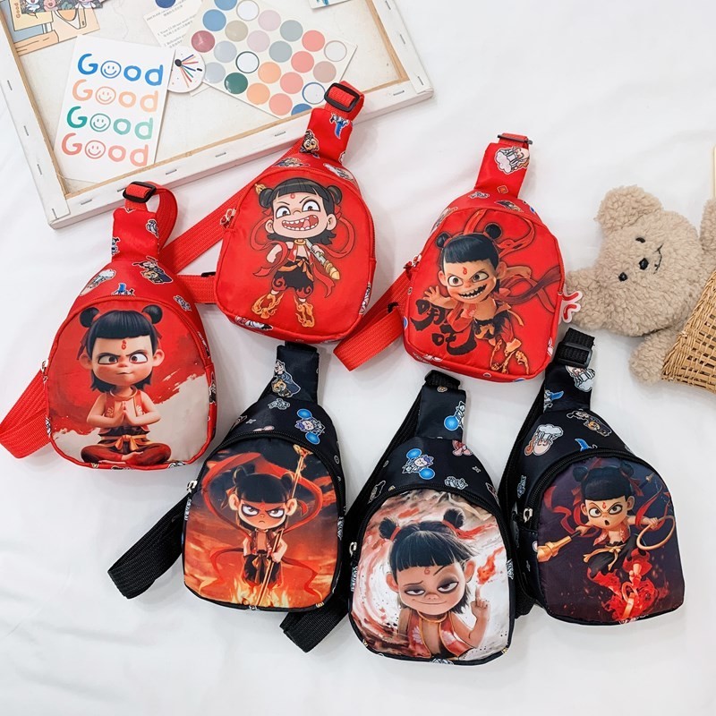 [Nezha Style Cute] Nezha Boy Chest Bag Cute Cartoon Children Diagonal Bag Mini Baby Outing Backpack 