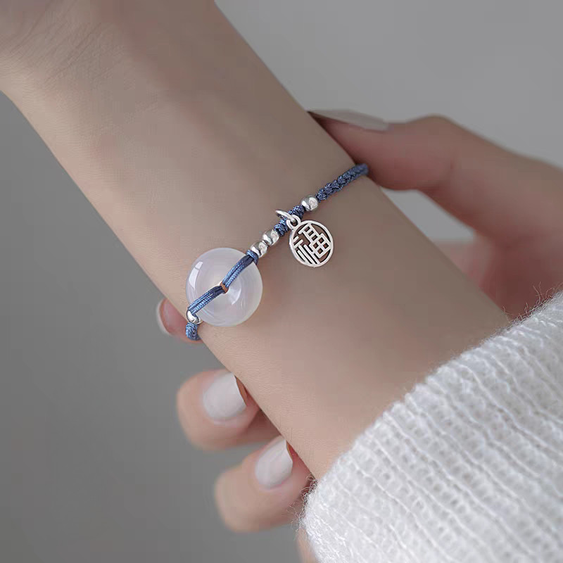 โชคลาภเต็มไปด้วยหยกอาเกตสีขาว ฟู ยี่ห้อปลอดภัยหัวเข็มขัดสร้อยข้อมือเชือกสีแดง หญิงปีนี้ทอมือเชือกแฟนคนรัก - รูปที่ 6