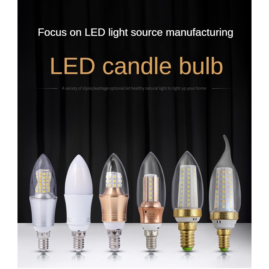 หลอดไฟ LED รูปเทียน E14 E27 ฐานเกลียว โคมไฟระย้าคริสตัล ไฟบ้าน หลอด LED ข้าวโพด