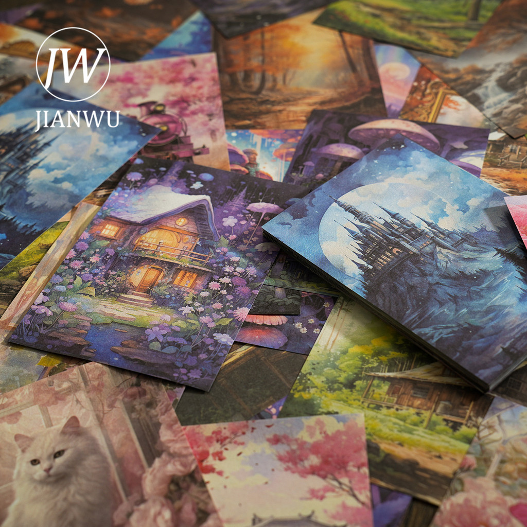 JIANWU Secret Fantasy Series Vintage Forest Flower ภูมิทัศน์สมุดภาพ Collage วัสดุกระดาษ Creative Junk Journal เครื่องเขียน