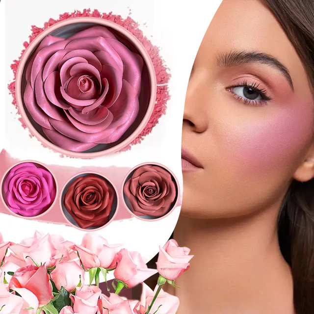 Veronni 4 สีกลีบดอกกุหลาบบลัชกลีบดอกกุหลาบ 3D บลัชเครื่องแต่งหน้าของขวัญไฮไลต์ Blusher ผลิตภัณฑ์แต่งหน้าดอกกุหลาบแท้จริง เครื่องสำอาง