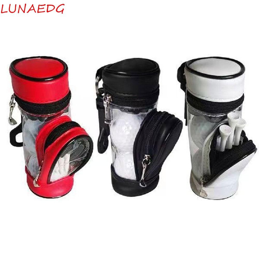 LUNAEDGE Golf Ball เอว Pack, กระเป๋าเก็บลูกกอล์ฟแบบพกพาขนาดเล็ก, อุปกรณ์กอล์ฟสามารถถือวัสดุ PU 3 ลูกพร้อมคลิปเข็มขัดเอวหมุนกอล์ฟการฝึกอบรมกอล์ฟ