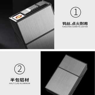 🔥COD🔥กล่องโลหะ แบบพกพา กล่องใส่บุหรี่พร้อมไฟแช็ค 2in1 การชาร์จไฟผ่าน USB