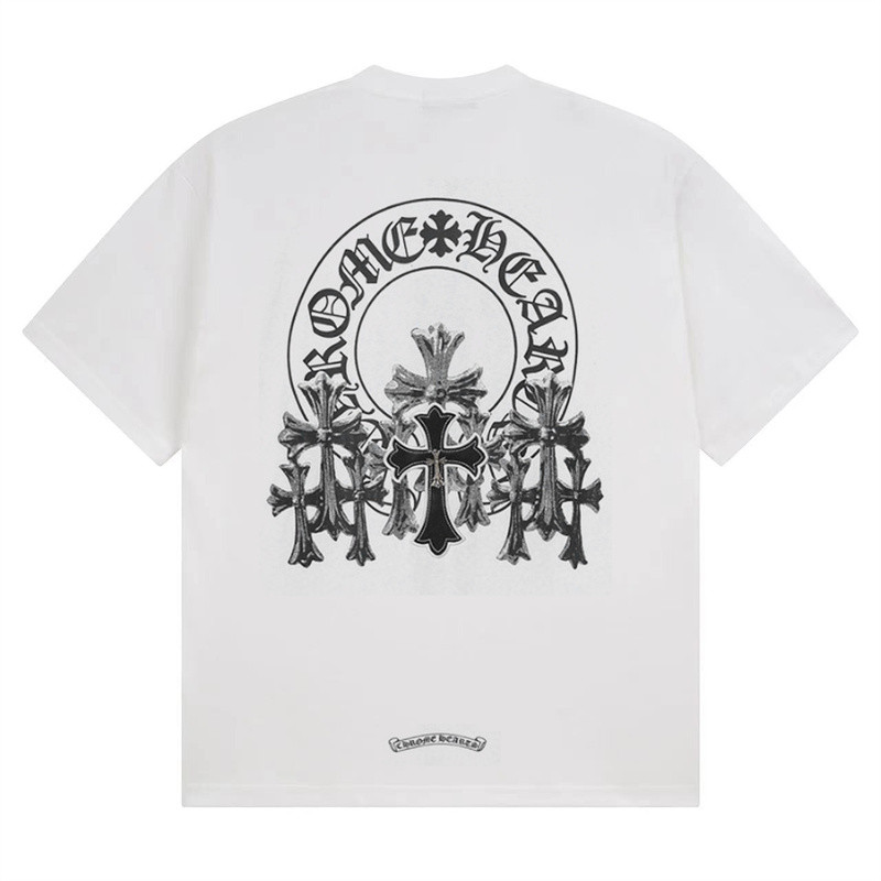 Unisex Trend Cotton Casual T-Shirts Silver cross pattern Short sleeve T Shirt Street Men Women Tee