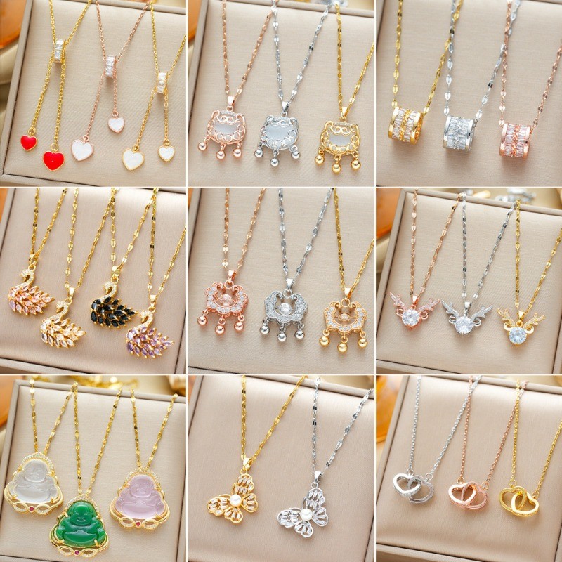 ((ลิงค์การผสมผสาน) หลายสไตล์องค์ประกอบยอดนิยมสีจับคู่ไทเทเนียมเหล็กสร้อยคอผู้หญิงประณีตใจกว้างทุกการแข่งขันเครื่องประดับของขวัญท