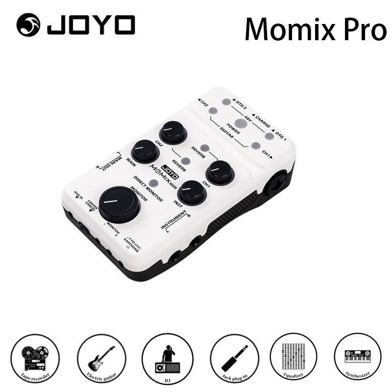 JOYO Momix Pro Audio Mixer เหมาะสําหรับไมโครโฟนกีตาร์คีย์บอร์ดเครื่องดนตรีการ์ดเสียงสําหรับการบันทึก