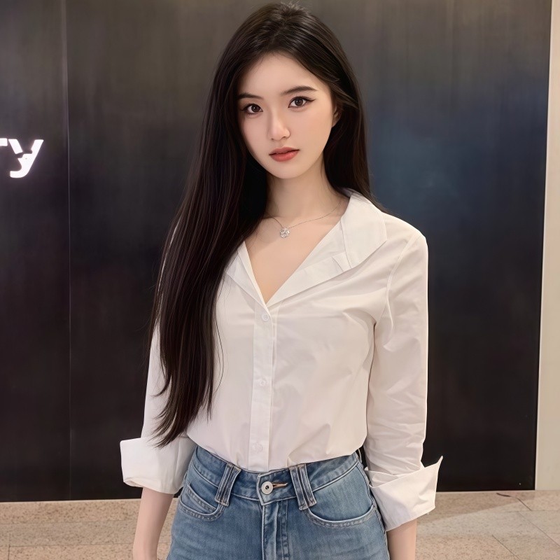 Kaekai พร้อมส่ง เสื้อเชิ้ต แขนยาว คอปก รุ่นไม่ยาวมาก สำหรับผู้หญิง สไตล์ลำลอง เนื้อผ้าคอตตอน เกรดพรีเมี่ยม งานยอดฮิต