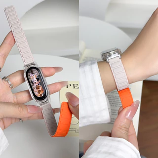 สายรัดห่วงแม่เหล็กสําหรับ For Xiaomi Mi Band 10 9 8 7 6 5 4 3 อุปกรณ์เสริมสายรัดกีฬาสร้อยข้อมือซิลิโคน for Miband 9/8/7/6/5/4/3 NFC
