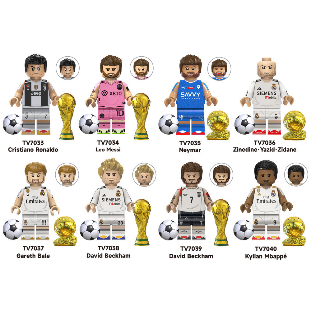 ใหม่ Bellingham Mbappe Beckham Bale Zidane Neymar Messi Ronaldo CR7 Building Blocks ของเล่นรูป
