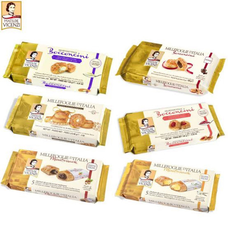 Vicenzi puff pastry’s / lady fingers / cookies พัฟสอดไส้ครีมช็อกโกแลตฮาเซลนัท / ไส้ครีมวานิลลา สตอเบ