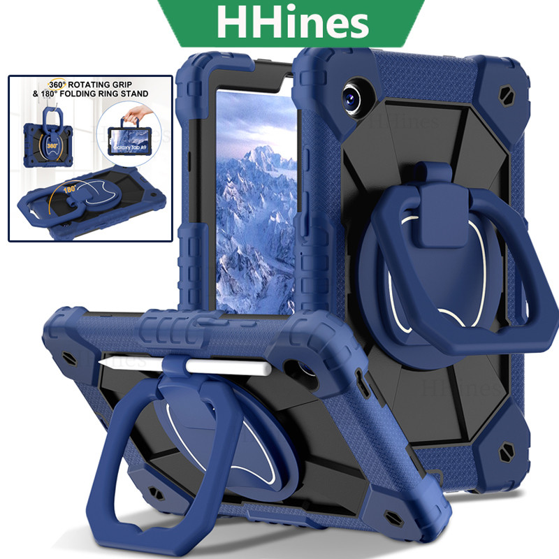 HHines สําหรับ Samsung Tab A9 X110 X115 A9+ A9 Plus X210 X215 A8 10.5 X200 A7 Lite 8.7 T225 360° ฝาครอบขาตั้งที่จับหมุนได้ เคสกันกระแทกสําหรับงานหนัก