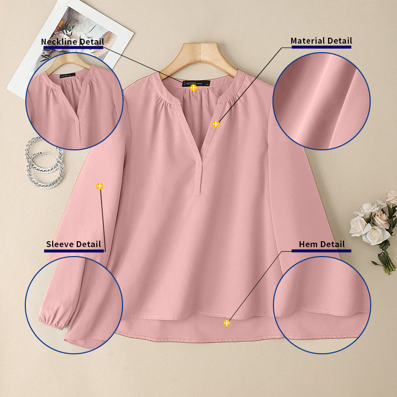 ZANZEA ใส่ ซานเซีย ผู้หญิงแฟชั่นเกาหลีลําลองคอวี3/4แขนโคมไฟแขนเสื้อท็อปส์ - รูปที่ 5