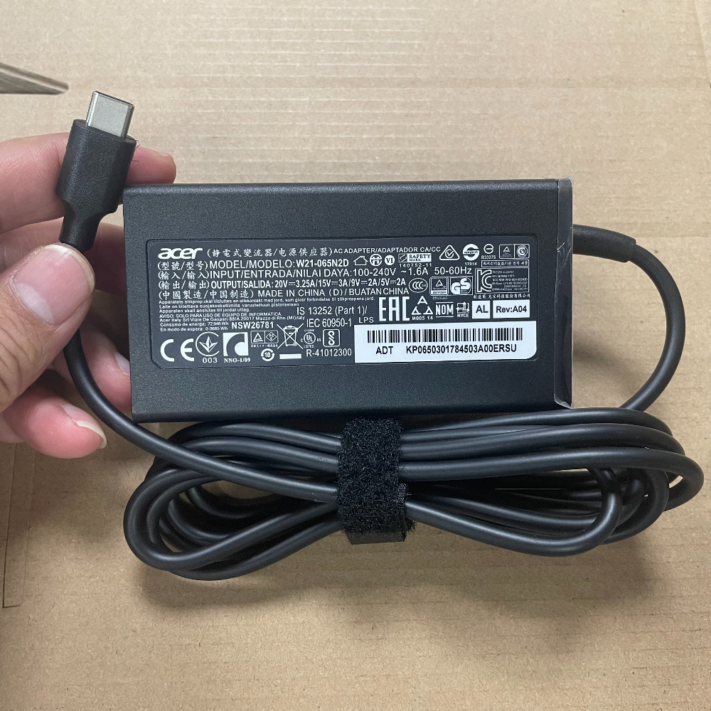 Acer 20V 3.25A 65W USB-C TYPE-C อะแดปเตอร์จ่ายไฟสําหรับ Swift Go 16 SFG16/Chromebook 514